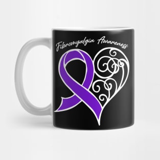 Fibromyalgia Awareness Heart Ribbon Gift Valentines Day - In This Family Nobody Fights Alone Mug